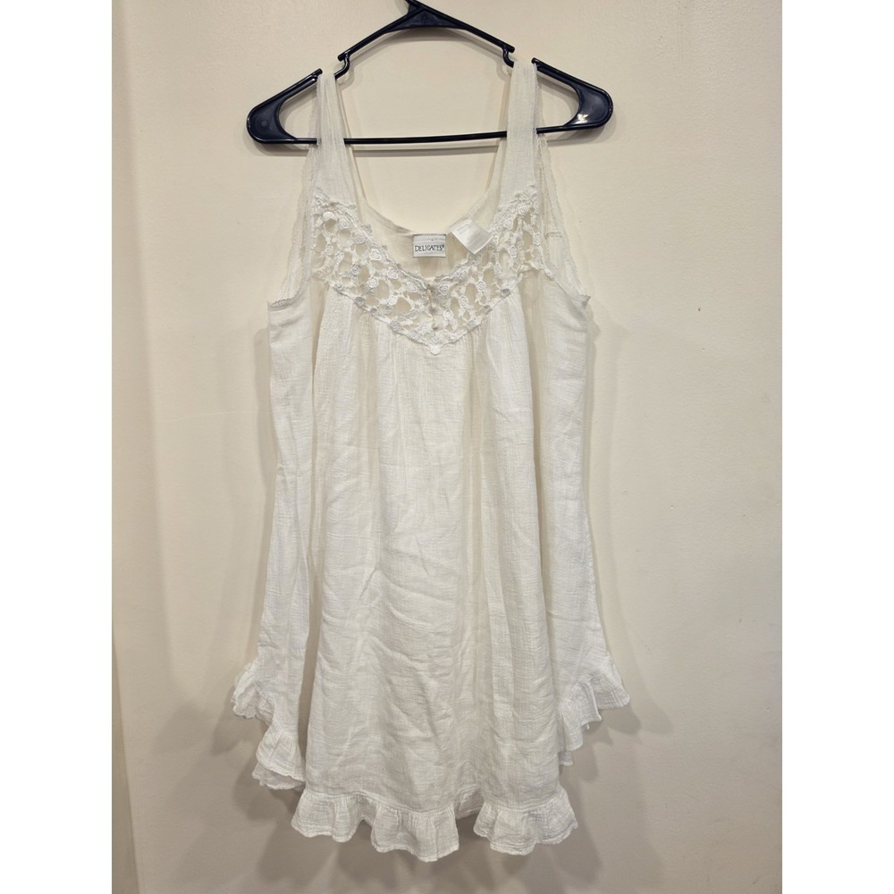 Vintage Delicates Womens M Ivory Gauze Nightgown Crochet Lace Sleeveless